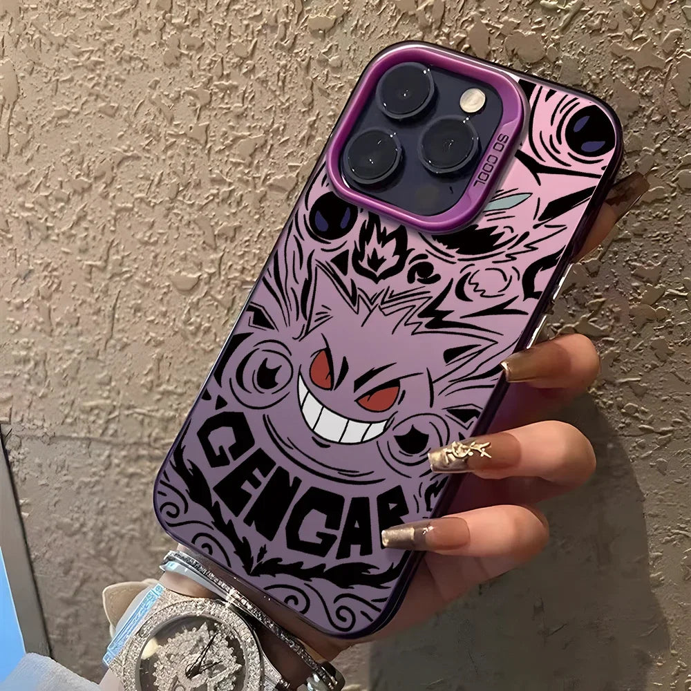 Anime Gengar Phone Case for iPhone 16 15 14 Plus 13 12 11 Pro Max X Xs XR 8 7 Matte Colorful Silver Hard Cover