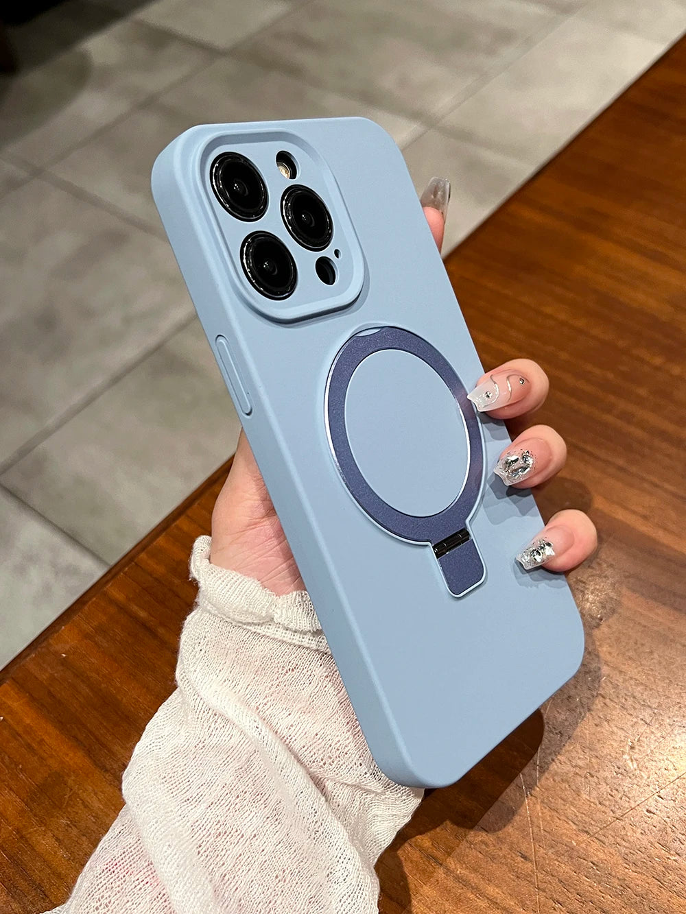 Original Liquid Silicone Magnetic Stand Holder Phone Case For iPhone 16 15 11 12 13 14 Pro Max For Magsafe Ring Bracket Cover