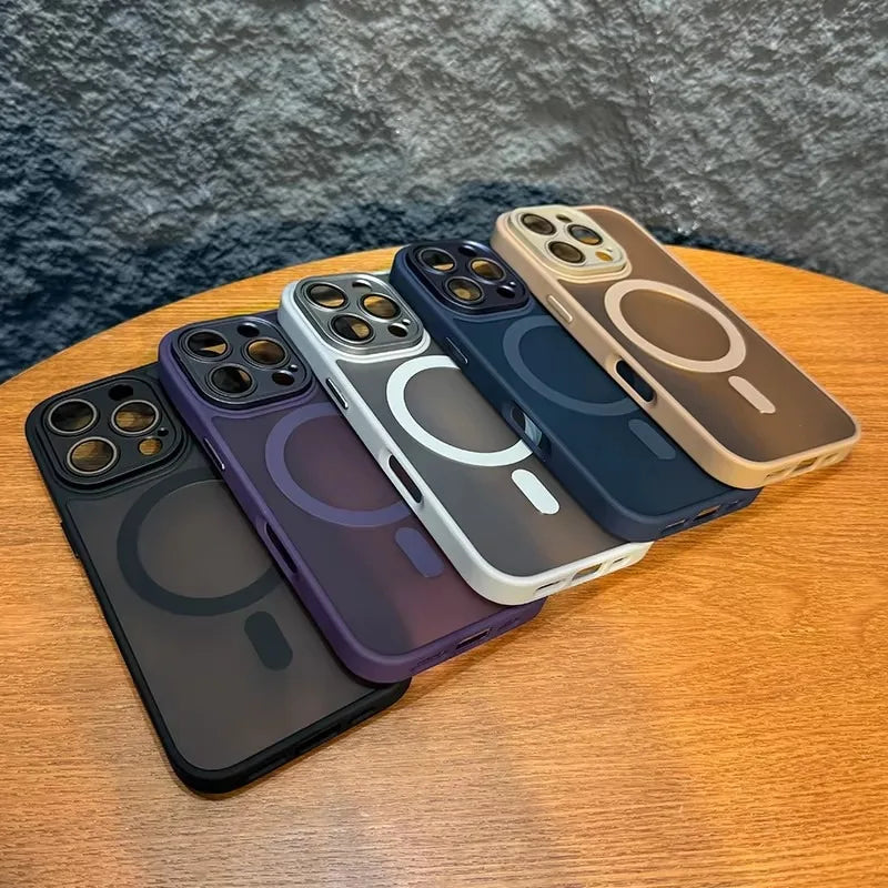NEW Plain Magnetic Brown Lens Protection Phone Case for iPhone 16 15 14 13 12 11 Pro Max Plus Compatible Wireless Charge Cover
