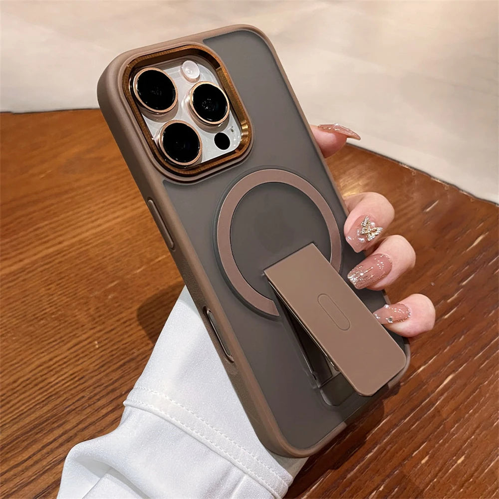 Folding Stand Holder Magnetic Matte Case For iPhone 16 Pro Max 15 14 Plus 13 12 11  For Magsafe Wireless Charge Shockproof Cover