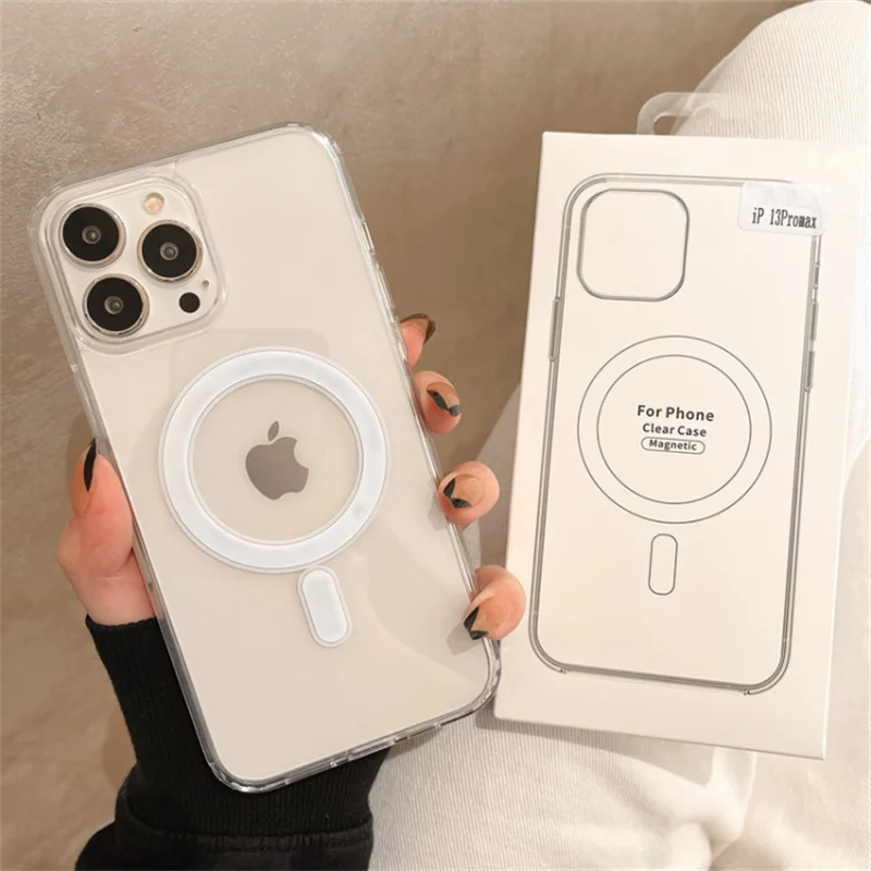 Original Clear For Magsafe Magnetic Wireless Charging Animation Case For iPhone 16 15 14 13 12 11 Plus Mini Pro Max XS XR Cover