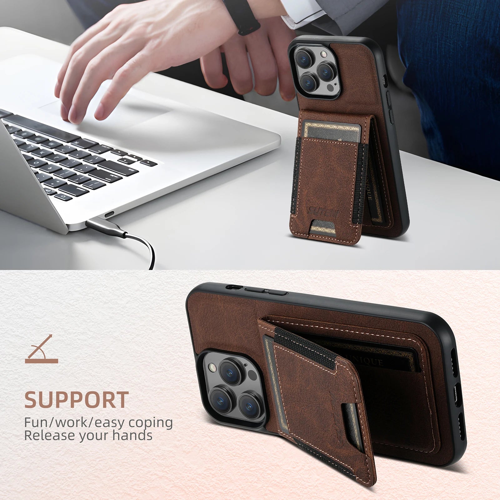 Luxury Leather Magnet Card Holder Phone Case Flip Wallet Kickstand Cover For iPhone 16 15 14 13 12 11 Pro Plus Max