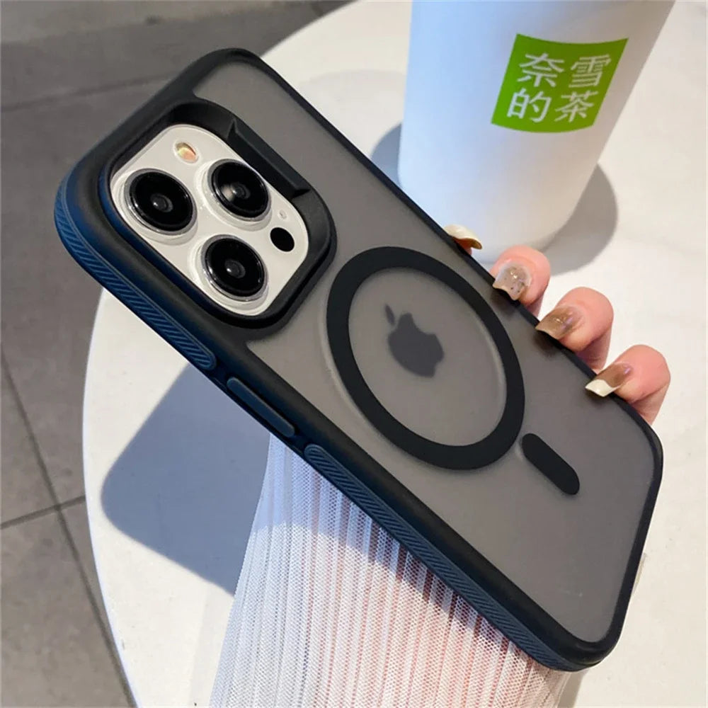 Luxury Matte Translucent Armor Shockproof Case For iPhone 16 15 14 13 12 Pro Max Plus For Magsafe Magnetic Wireless Charge Cover