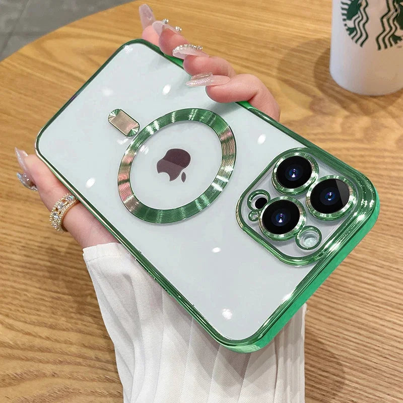 Magnetic Plating Case For iPhone 16e15 14 16 13 12 11 Pro Max With Camera Lens Protector Glass For Magsafe Wireless Charge Cover