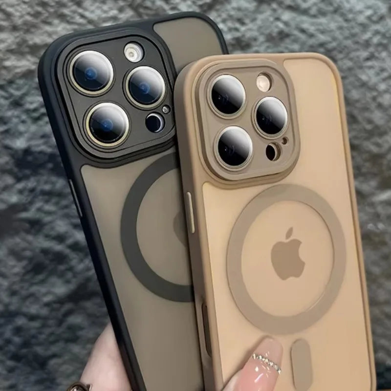 NEW Plain Magnetic Brown Lens Protection Phone Case for iPhone 16 15 14 13 12 11 Pro Max Plus Compatible Wireless Charge Cover