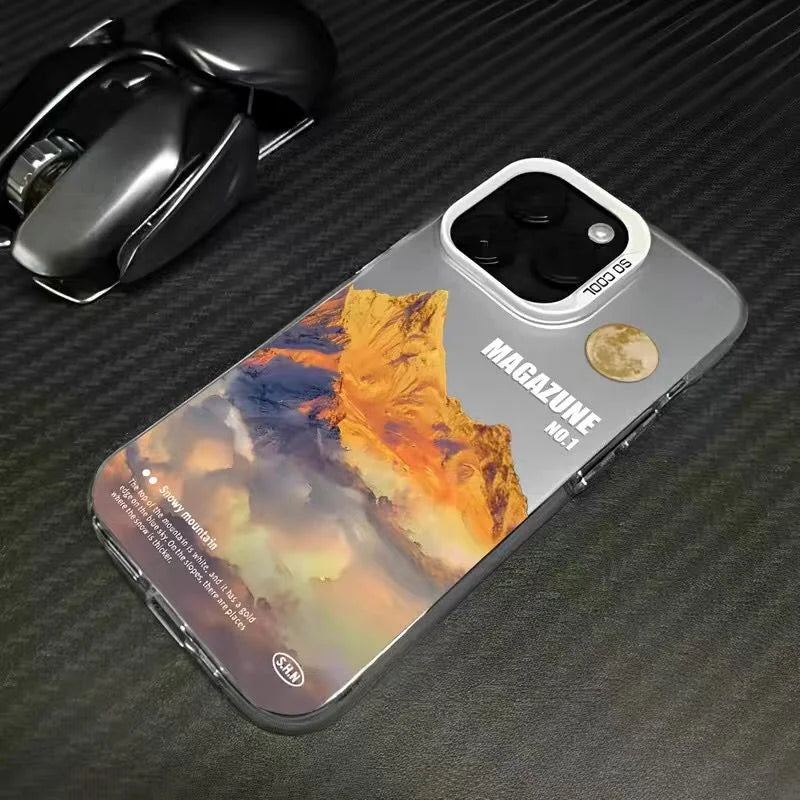 Snow Mountain Road Landscape Phone Case For IPhone 16 15 14 13 12 11 Pro XS Max 16E X XR 7 8 Plus Plating Matte Hard Cover Funda