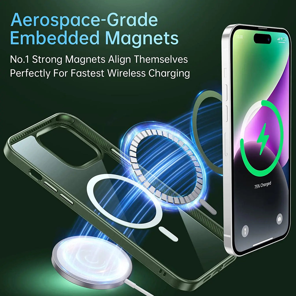 Original Luxury Green Case For Magsafe iPhone 16 15 14 Plus 13 Pro Max 12 11 SE 2022 iPhone13 14Pro 13Pro Phone Cover Accessory