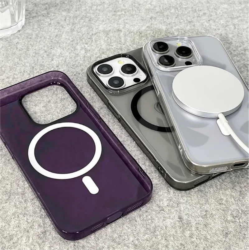 Original Ultra Thin For Magsafe Transparent Case For iPhone 16 15 14 13 12 Pro Max Magnetic Wireless Charge Glossy Clear Cover