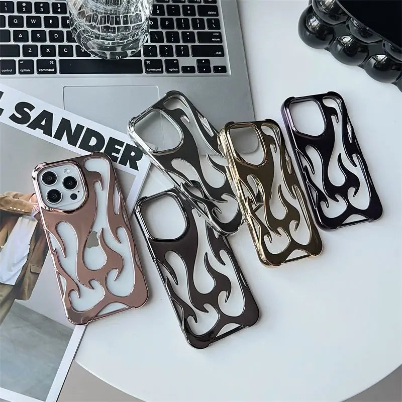 New 3D Flame pattern Hollow Slim Phone Case for iPhone 16 15 14 13 12 11 Pro Max 16E 15 14 16 Plus Shockproof Protective Cover