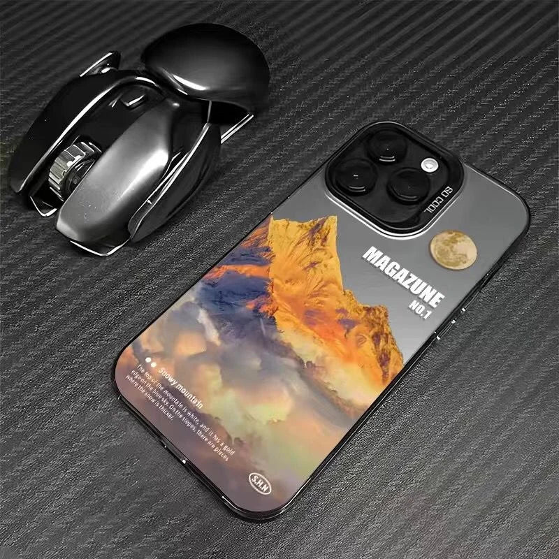 Snow Mountain Road Landscape Phone Case For IPhone 16 15 14 13 12 11 Pro XS Max 16E X XR 7 8 Plus Plating Matte Hard Cover Funda