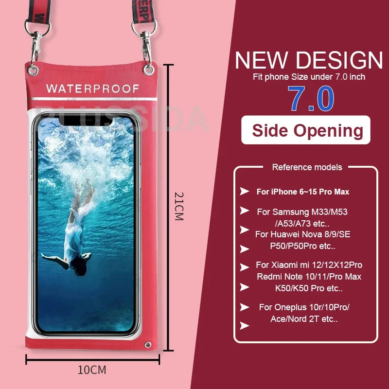 Waterproof Phone Case Pouch Bag For iPhone 17 16 15 14 13 Pro Max 17 Air 11 Samsung S25 S24 Ultra Water Proof Mobile Phone Cover