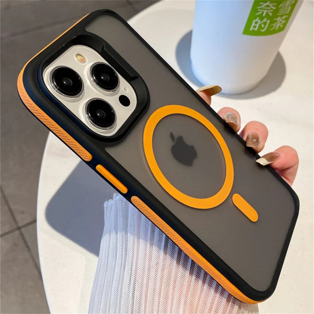 Luxury Matte Translucent Armor Shockproof Case For iPhone 16 15 14 13 12 Pro Max Plus For Magsafe Magnetic Wireless Charge Cover
