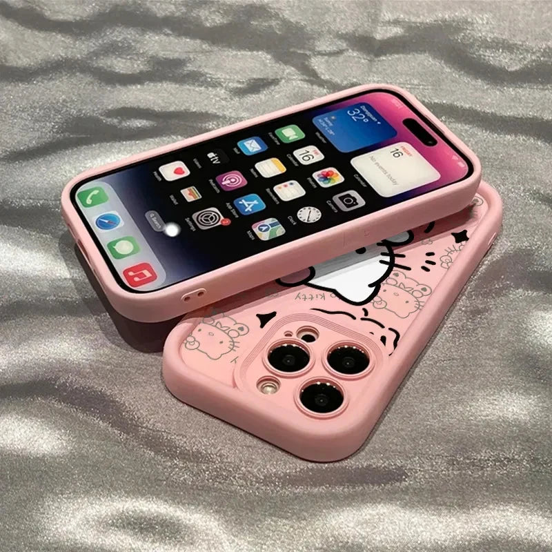 Sanrio Ins Hello Kitty Phone Case For Iphone 16 15 14 13 11 12 Pro Max X XR XS 7 8 Plus Y2k Girl Clear Gift Silicone Anti-fall