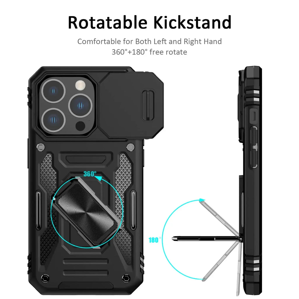 Case For iPhone 16 15 14 13 12 11 Pro XS Max Plus XR 8 7 Plus SE 2024 Ring Stand Armor Anti-fall Slide Camera Kickstand Cover