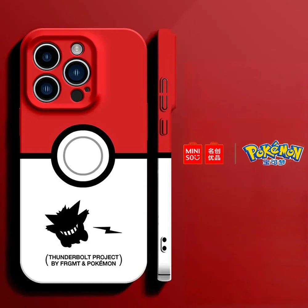 Pokemon Collaboration Pikachu Gengar Phone Case For iPhone 15 14 13 11 12 16 Pro Max Plus Stiff Hard Phone Case