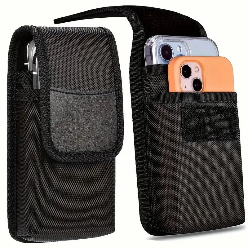 Universal phone bag under 7.5 inches Nylon Dual Pocket Cell Phone Belt Pouch Case Men's Outdoor bag for iPhone 16 15 Samsung S23