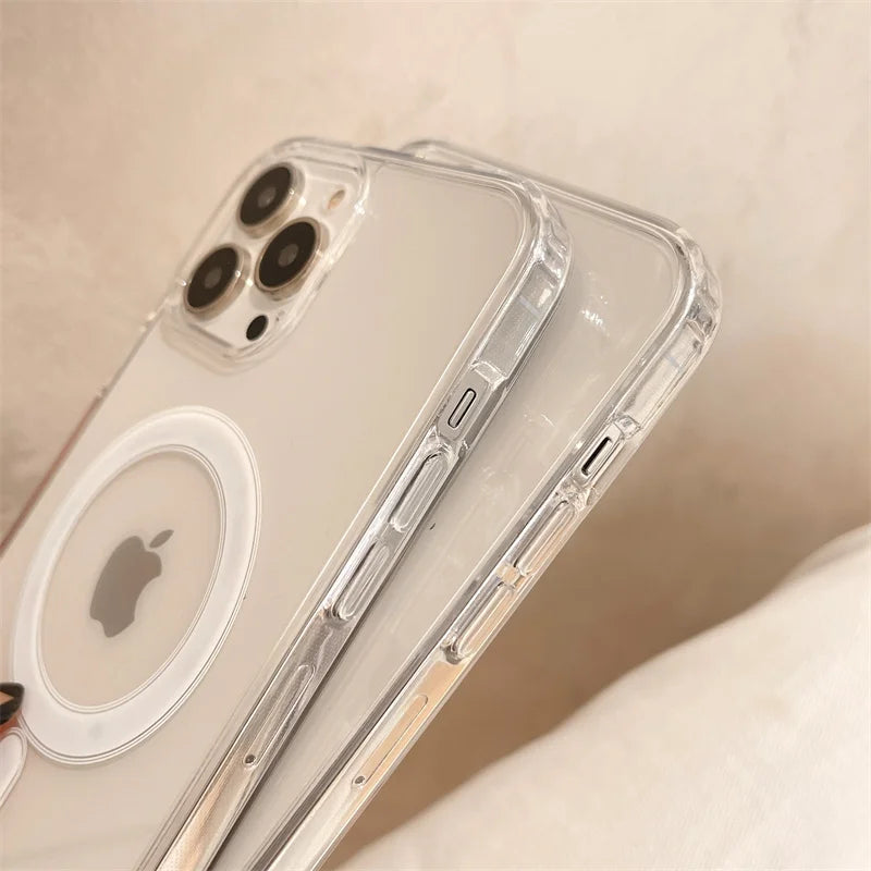 Original Clear For Magsafe Magnetic Wireless Charging Animation Case For iPhone 16 15 14 13 12 11 Plus Mini Pro Max XS XR Cover