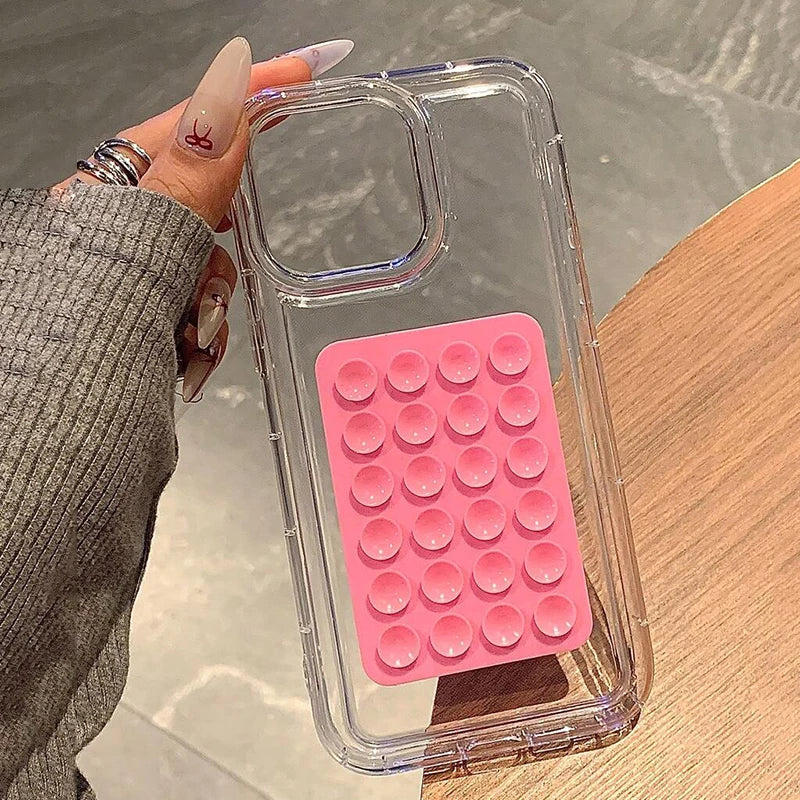 Phone Case For iPhone 16 15 14 Pro Max Plus 16E 11 12 13 Pro 7 8 XR X XS SE2 3D Suction Cup Airbag Transparent Shockproof Cover