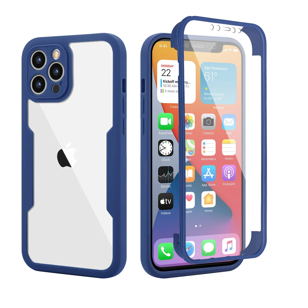 Shockproof 360 Clear Phone Case for iPhone 16 15 13 12 14 11 Pro Max X XS XR 7 8 Plus Cover Camera Lens Screen Full Protection