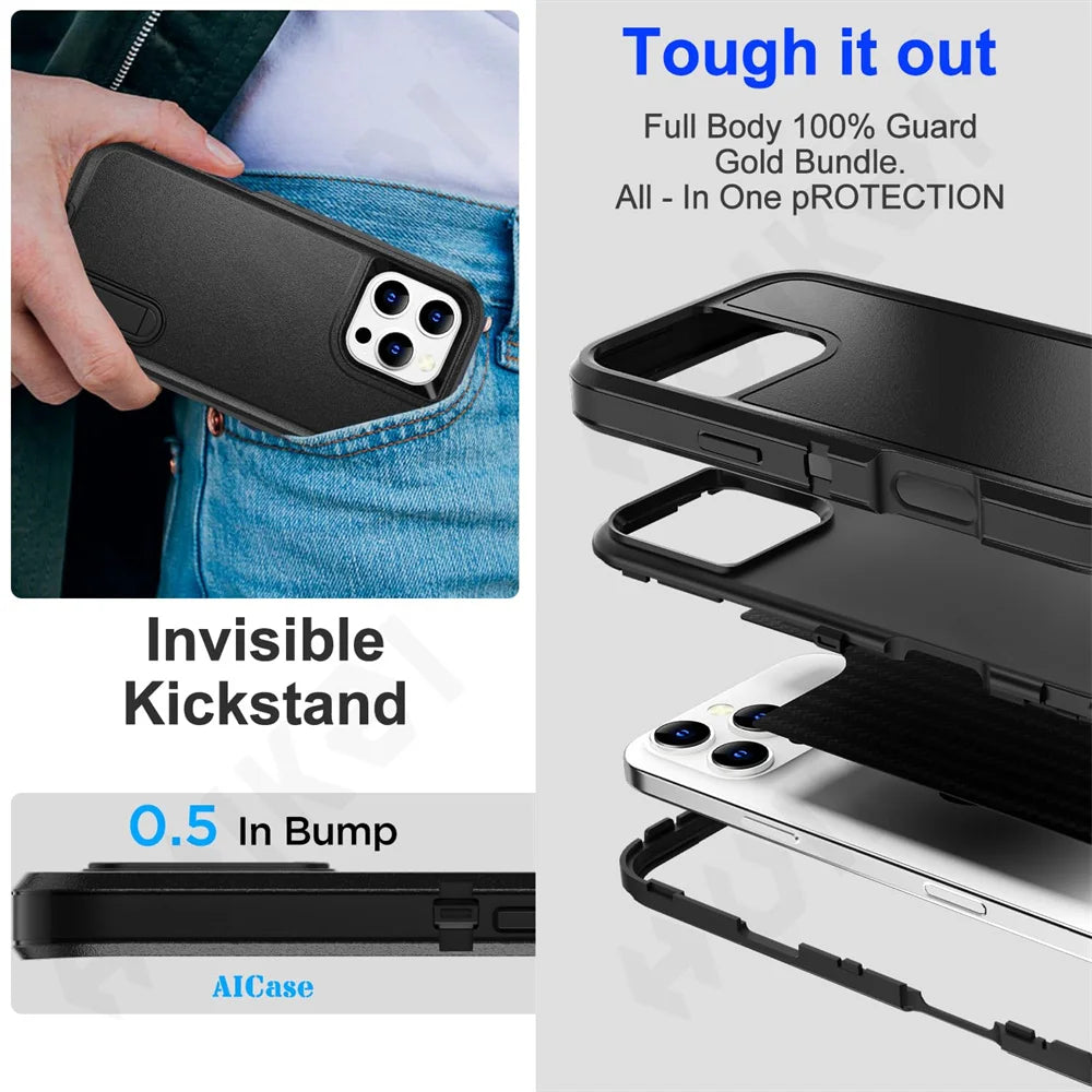 Case For iPhone 16 15 14 13 12 11 Pro Max XS XR 8 7 6 Plus Heavy Duty Shockproof Anti-Scratch Rugged Protective with Full Cover