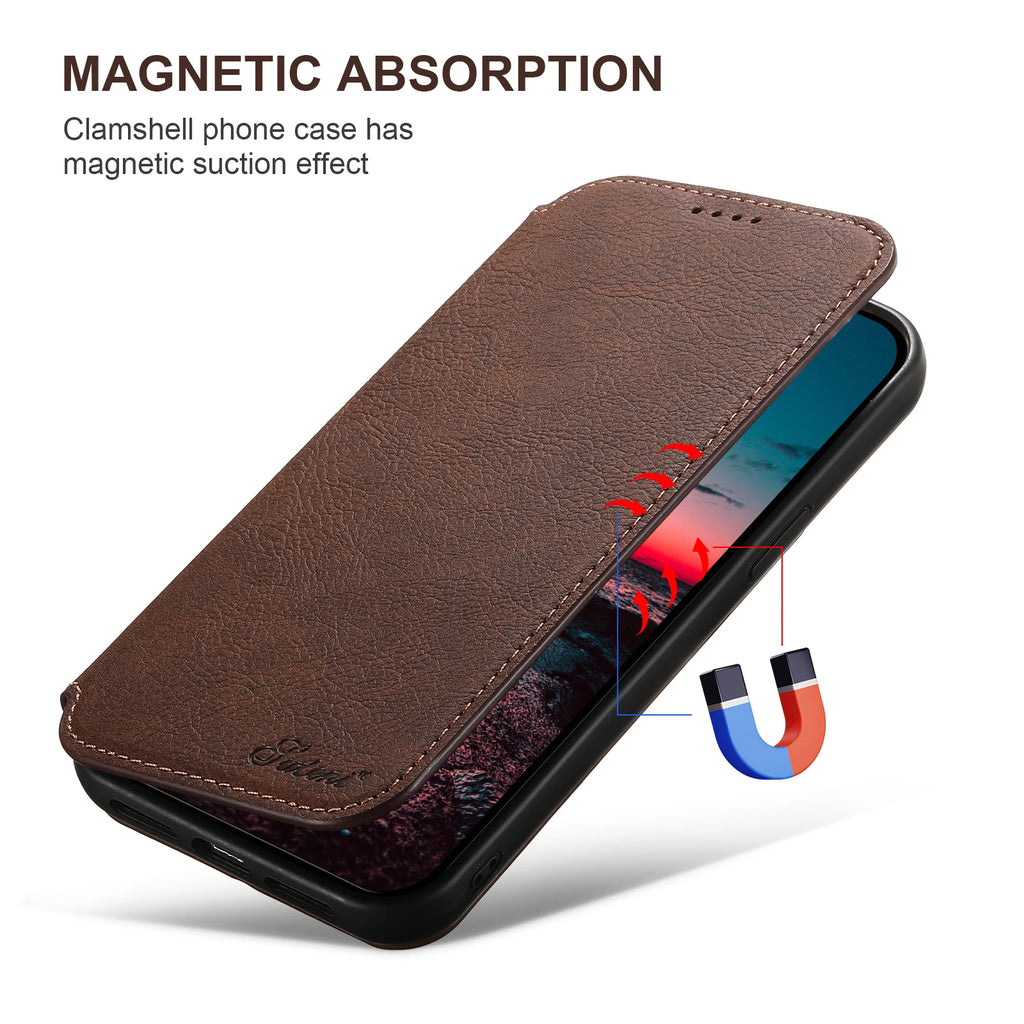 Compatible Wireless Charging Leather Phone Case For iPhone 12 13 14 16 Pro Max 15 Plus Flip Cover Wallet Card Holder