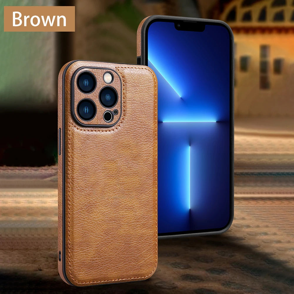 Soft Leather Case for iPhone 15 14 13 12 11 16 Pro Max XR XS Max 7 8 Plus Ultra Thin Lens Protection iphone16 16Pro Cover Coque