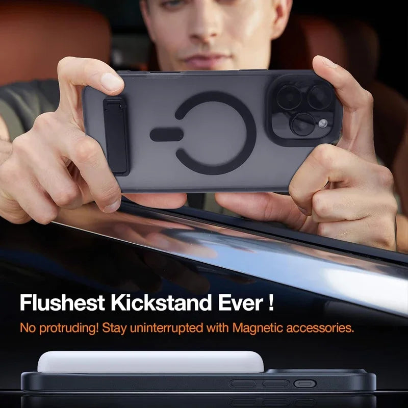 Magnetic Phone Case with Kickstand for iPhone 16 15 14 Pro Max 13 12 11 Stand Cases Shockproof Back Cover with Holder