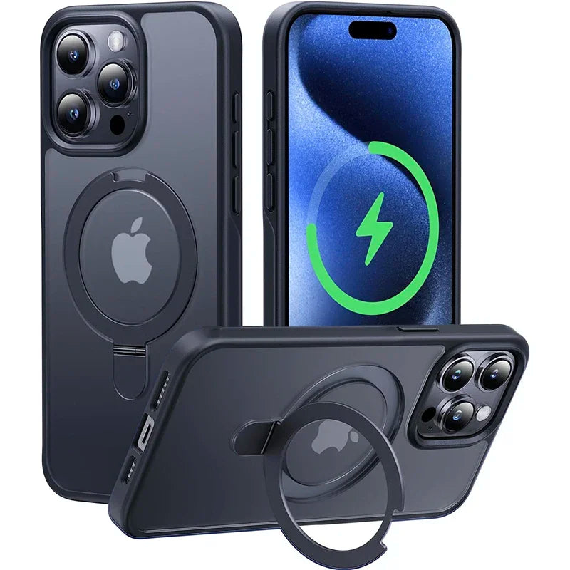 Translucent Phone Case with Magnetic Ring Stand for iPhone 16 15 14 Pro Max Case Plus 12 13 11 Mobile Cases Ultra Slim Cover