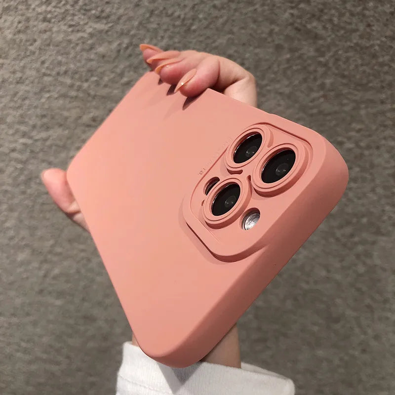 Matte Silicone Soft Phone Case For iPhone 16 15 14 13 12 11 Pro Max Mini XR X XS 16E 8 7 15 Plus SE2 Camera Lens Portector Cover