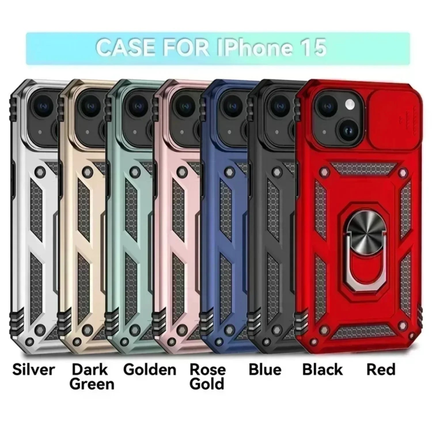Ring Stand Rotating Slide Camera Lens Military Grade Armor Case for iPhone 16 14 13 12 11 15 Pro Max Plus 12Mini X XR 7 8 Cover