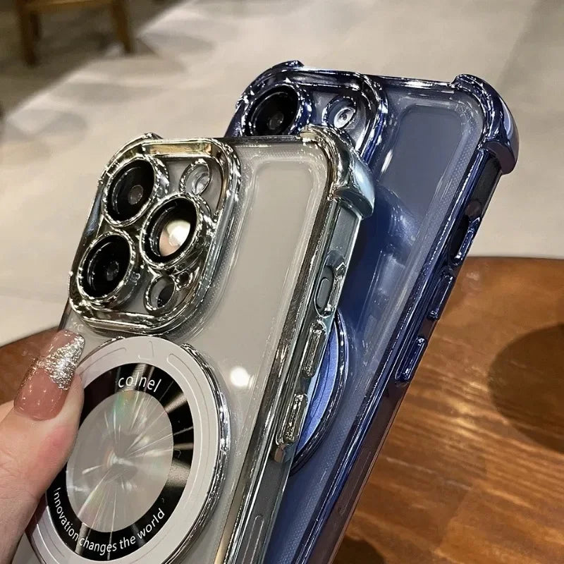 Luxury Plating Shockproof Magnetic Bracket Case For iPhone 15 16 11 12 13 14 Pro Max Plus For Magsafe With Holder Stand Cover
