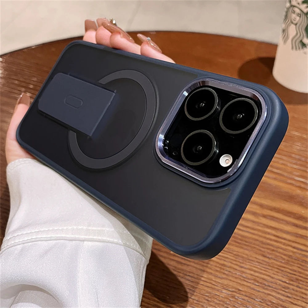 Folding Stand Holder Magnetic Matte Case For iPhone 16 Pro Max 15 14 Plus 13 12 11  For Magsafe Wireless Charge Shockproof Cover