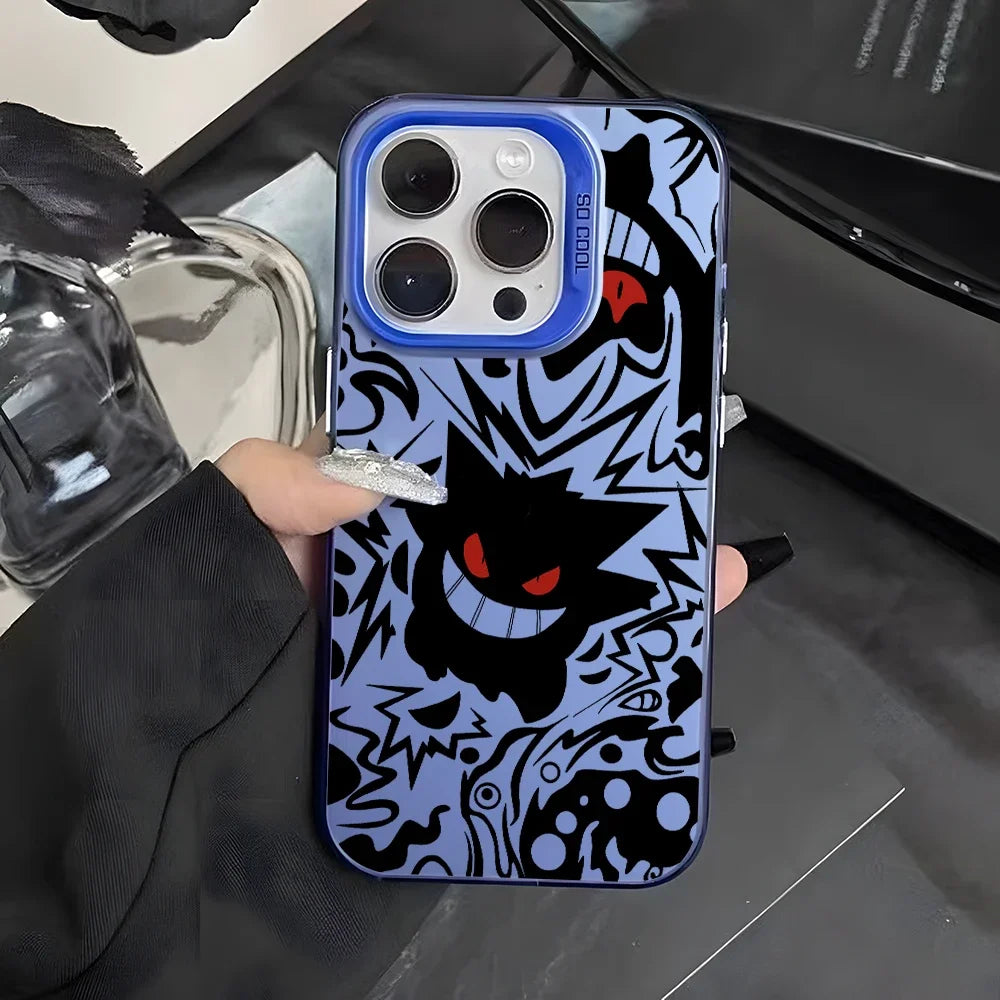 Anime Gengar Phone Case for iPhone 16 15 14 Plus 13 12 11 Pro Max X Xs XR 8 7 Matte Colorful Silver Hard Cover