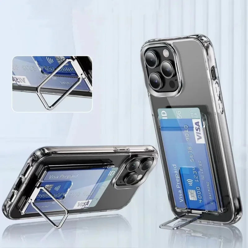 Clear Magnetic Card Holder Wallet Case For Magsafe iPhone 15 16 14 13 12 Pro Max Samsung S24 S23 Ultra Macsafe Card Slots Pocket